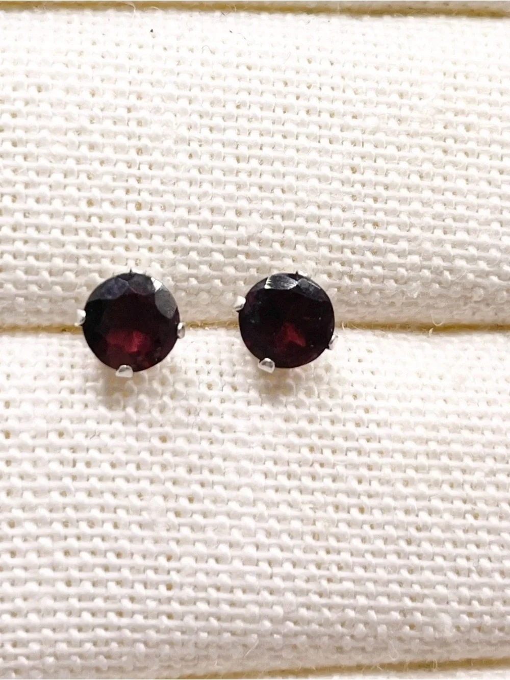 Deep Garnet Round Sterling Silver Stud Earrings
